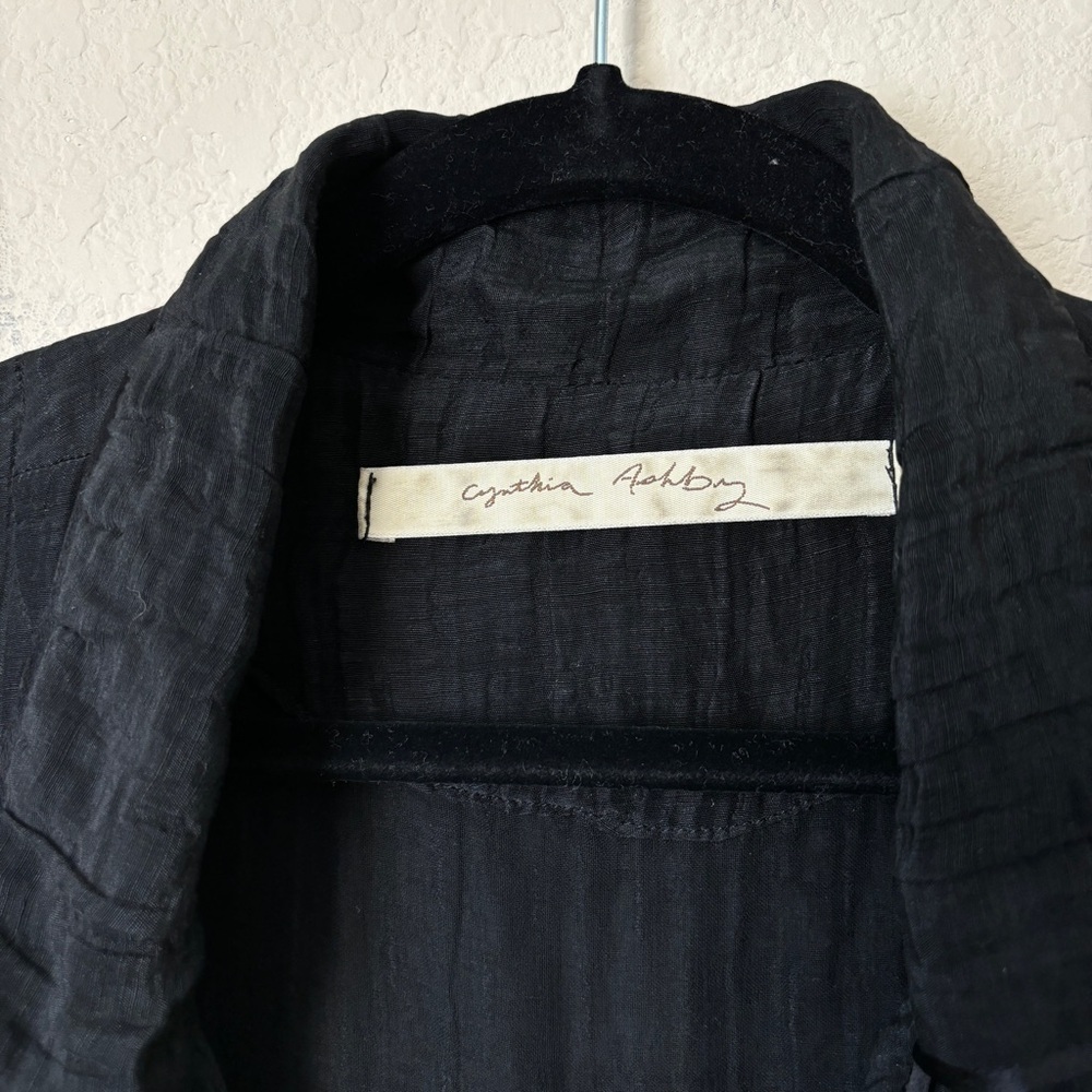 Cynthia Ashby Silk Linen Crinkle Textured Lagenlook Button Down Jacket - Picture 3 of 14